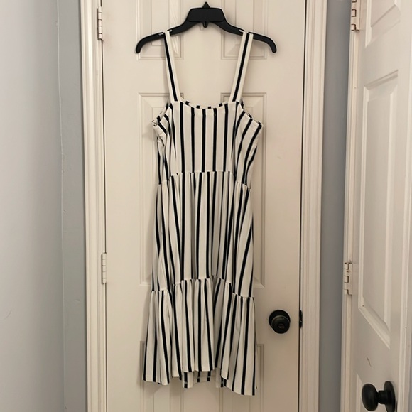 LOFT Striped Tiered Square Neck Dress - Picture 8 of 10